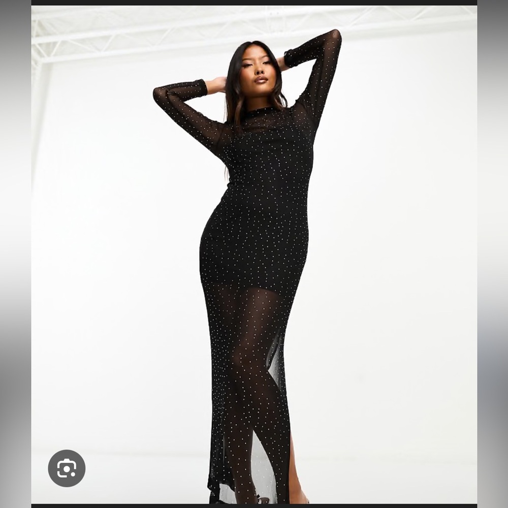 Collective the Label Black Diamante Mesh Maxi Dress